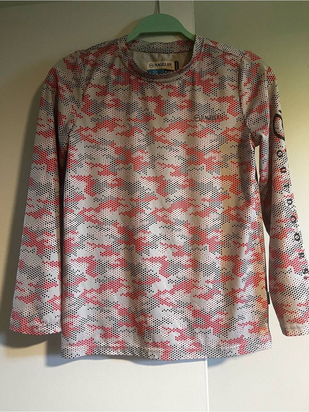 Magellan Outdoors Kids Long-Sleeve Camo Performance Shirt - White & Coral